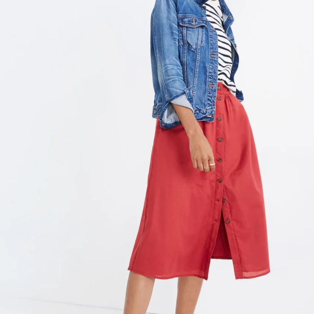 Madewell Palisade Button-Front Midi Skirt